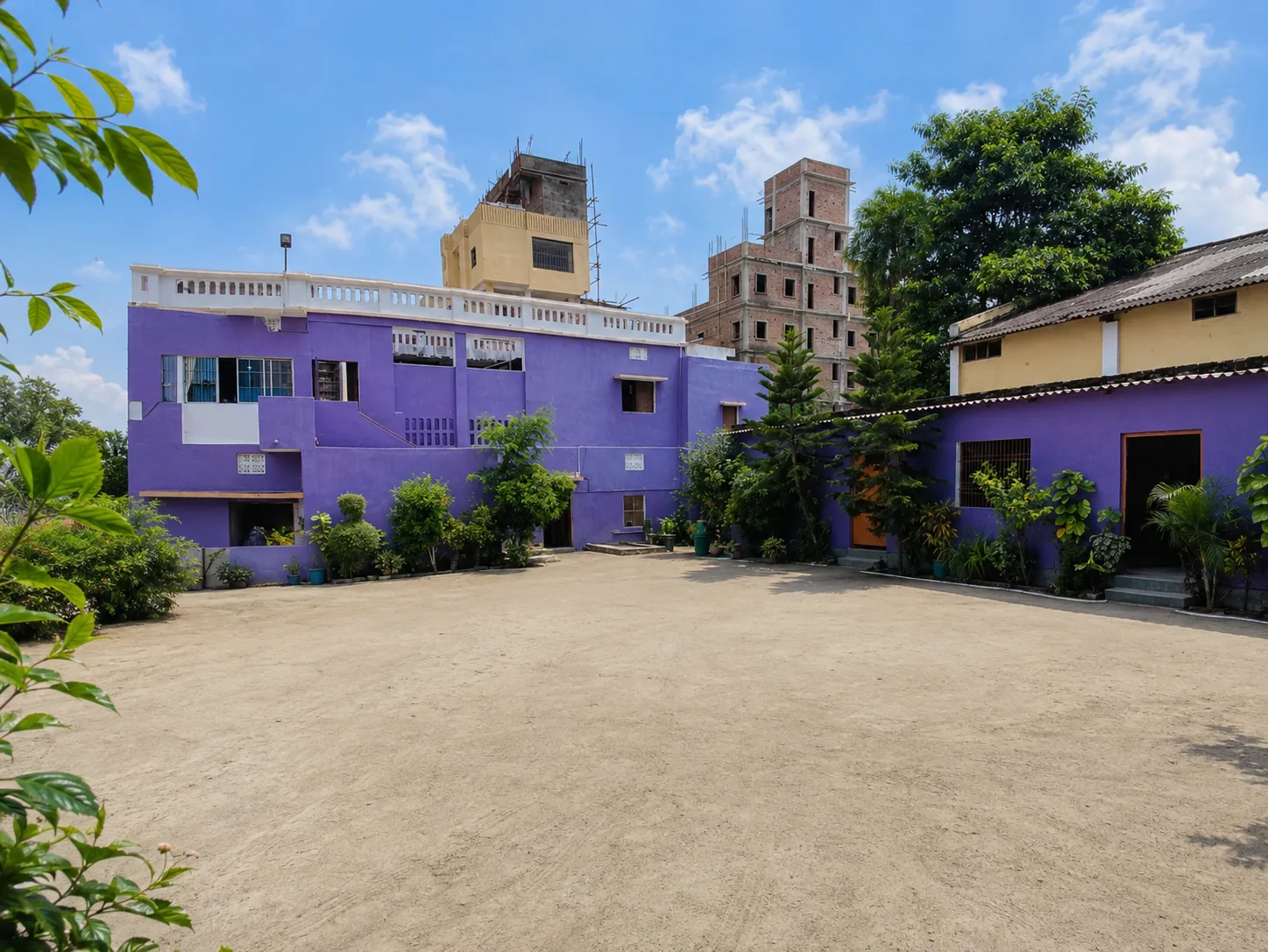 Campus courtyard with school buildings